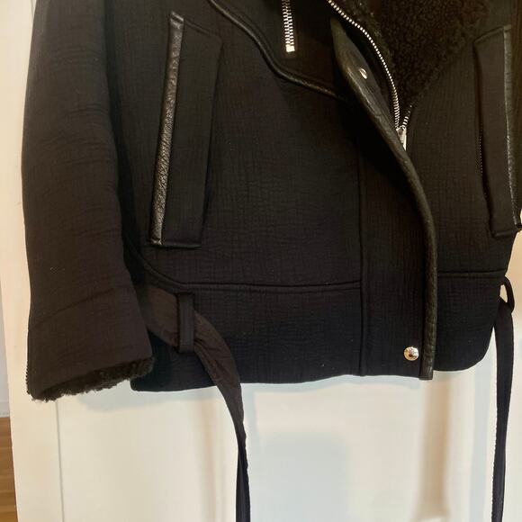 IRO Notting Sherpa Fur Shearling Cotton Jacket Coat Biker Moto Motorcycle sz 34 - Picture 8 of 14